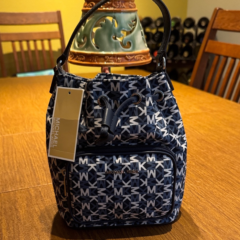 Michael Kors Blue and White Monogram Backpack